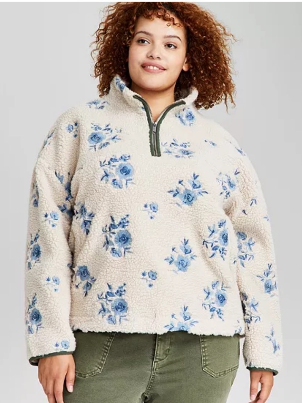And Now This Floral Embroidered Quarter Zip 2X NWT